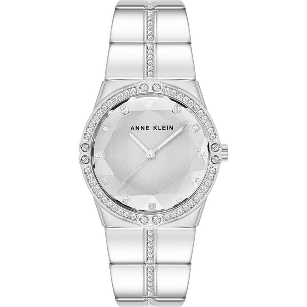 Anne Klein Silver-Tone 116-Crystal Bezel and Link Bracelet Ladies Watch